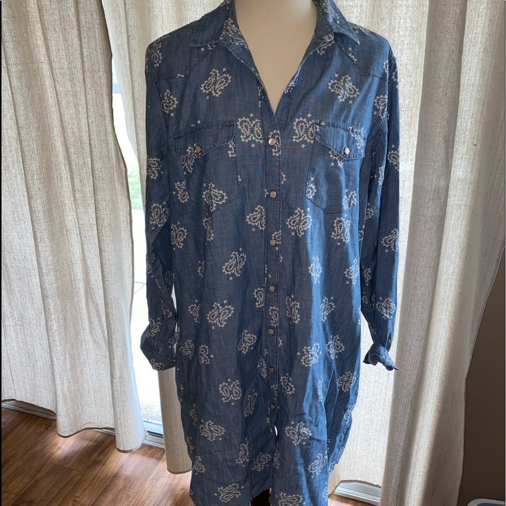 Button up paisley denim dress
